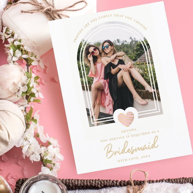 Modern Fancy Bridesmaid Pink Heart Photo Proposal  Postcard (Creator Uploaded)