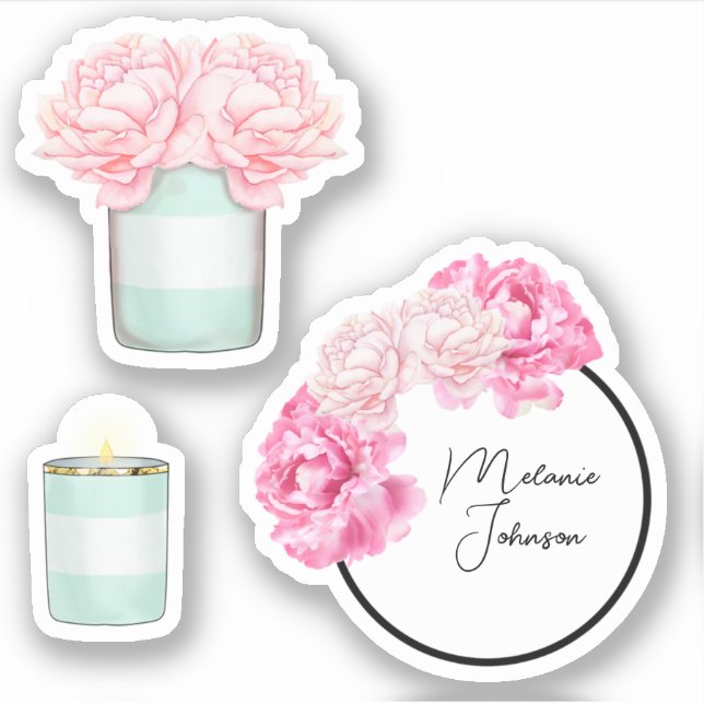 Modern Fancy Girly Cute Green Stripes Floral (Front)