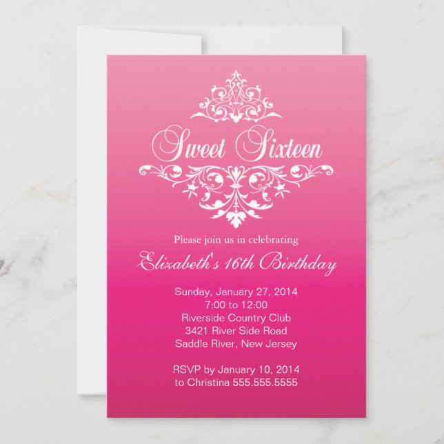 Modern Fancy Hot Pink Sweet Sixteen Birthday Party Invitation (Front)