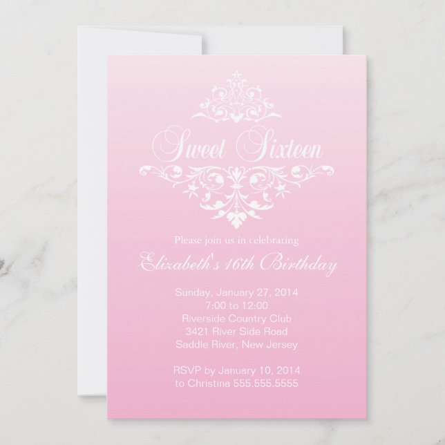 Modern Fancy Pink Sweet Sixteen Birthday Party Invitation (Front)