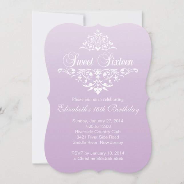 Modern Fancy Purple Sweet Sixteen Birthday Party Invitation (Front)