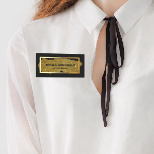 Modern Fancy Sparkly Gold Glitter Rectangle Frame Name Tag
