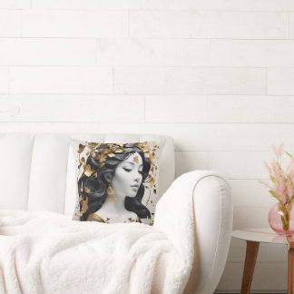 Modern Fantasy Art in Black and Gold  Cushion