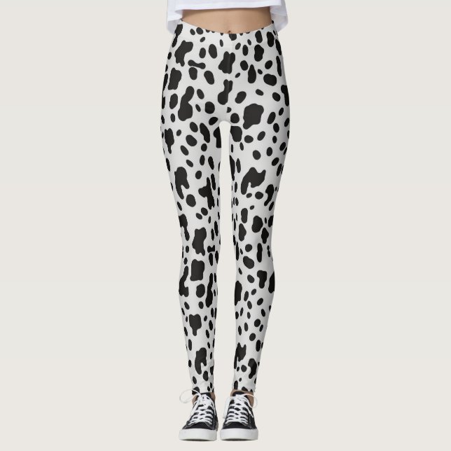 Modern Farm Cow Animal Print Black Spots Pattern  Leggings (Front)