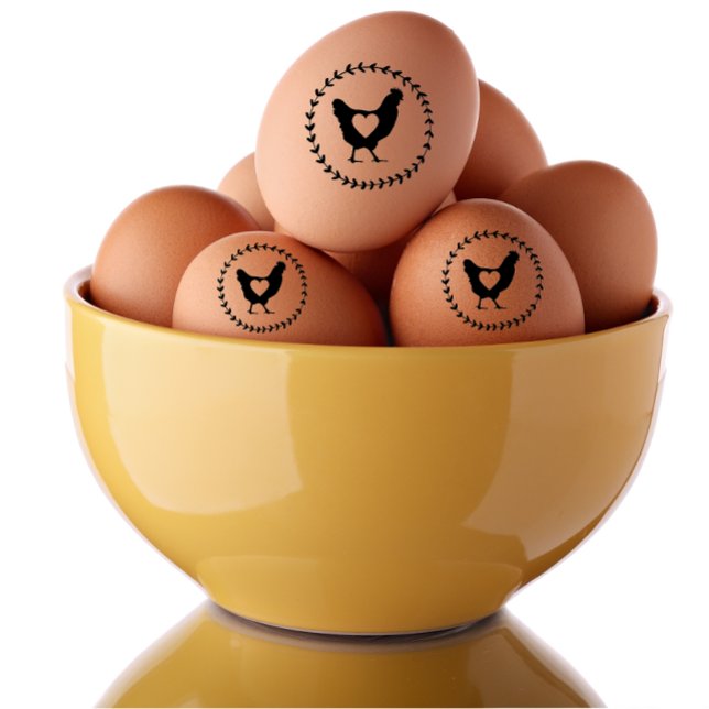 Modern Farm Fresh Chicken Egg Love Sign Rubber Stamp (modern farm fresh egg stamp)