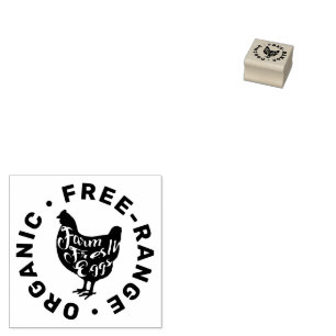 Modern Farm Fresh Eggs Typography Chicken Rubber Stamp