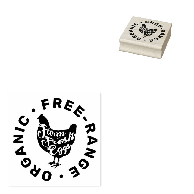 Modern Farm Fresh Eggs Typography Chicken Rubber Stamp (Stamped)