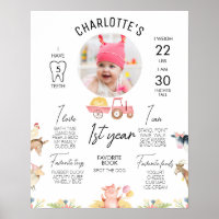 Modern Farm Pink Tractor Round Photo Milestone