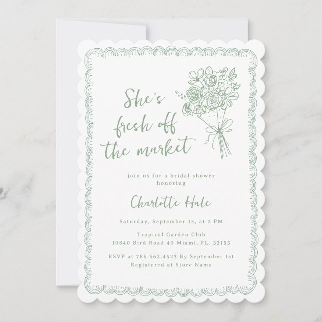 Modern Farmers Fresh off the Market Bridal Shower Invitation (Front)