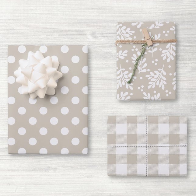 Modern Farmhouse Beige Holiday Gift Wrapping Paper Sheet (Creator Uploaded)