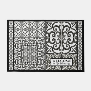 Modern Farmhouse Black and White Family Watercolor Doormat