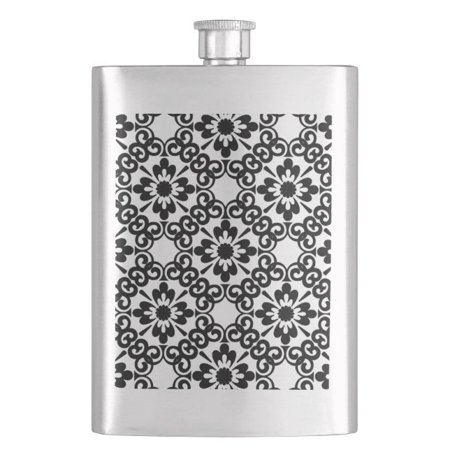 MODERN FARMHOUSE BLACK AND WHITE TILE HIP FLASK (Front)
