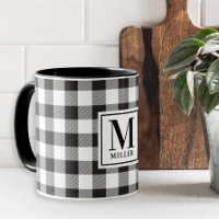 Modern Farmhouse Black Buffalo Check Monogrammed