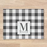 Modern Farmhouse Black Buffalo Check Monogrammed Tea Towel<br><div class="desc">Custom-designed farmhouse style kitchen hand towel featuring personalised monogram and family name on festive black and white buffalo plaid/gingham/check pattern.</div>