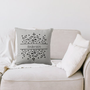 Modern Farmhouse Black & Grey Floral Monogram Cushion