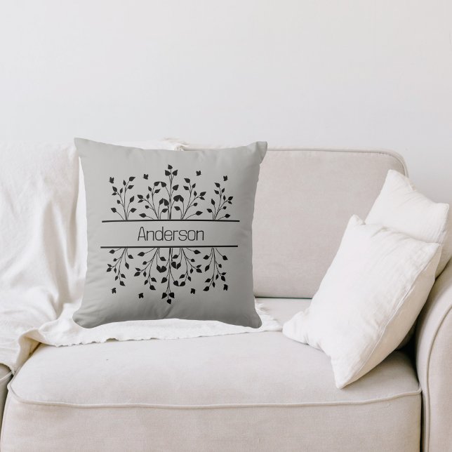 Modern Farmhouse Black & Grey Floral Monogram Cushion (Creator Uploaded)