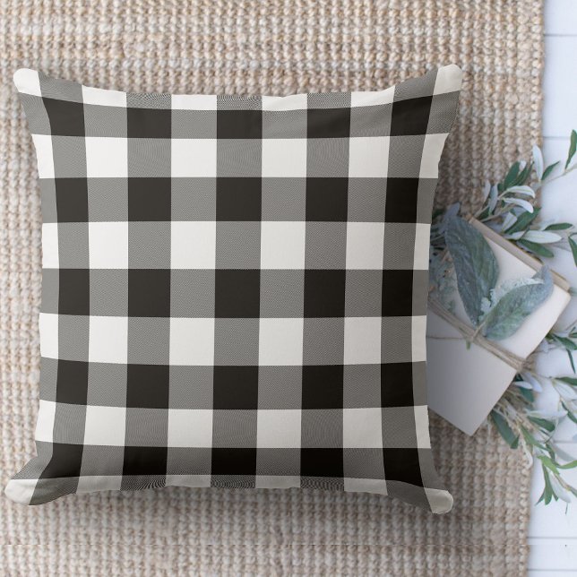 Modern Farmhouse Black & White Buffalo Plaid  Cushion (throw pillow farmhouse pillows country plaid throw pillow brown and beige)