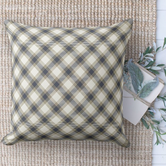 Modern Farmhouse Blue & Beige Couch Cushion (throw pillow farmhouse pillows country blue, tan and cream plaid throw pillow )