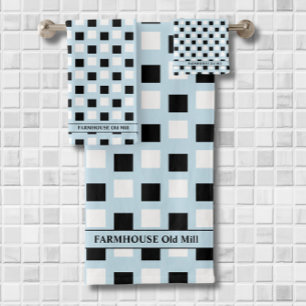 Modern Farmhouse Blue Black Bath Towel Set