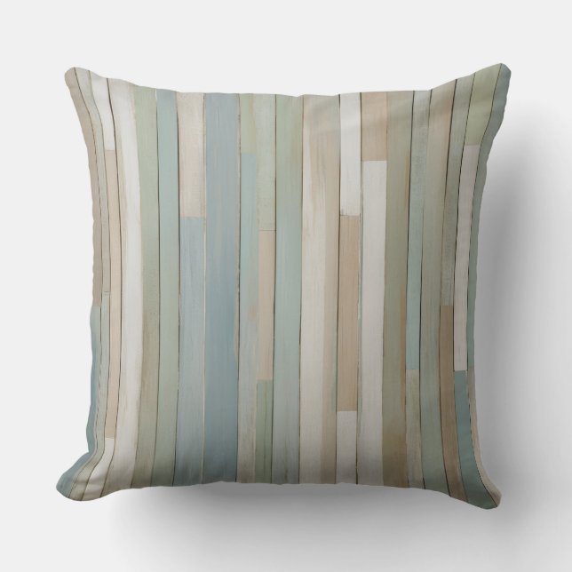 Modern Farmhouse Blue Green Beige Stripe Cushion (Front)