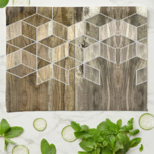 Modern Farmhouse Brown Wood Geometric Pattern Tea Towel