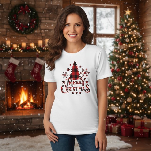 Modern Farmhouse Buffalo Plaid Merry Christmas T-Shirt (Modern Farmhouse Buffalo Plaid Merry Christmas T-Shirt)