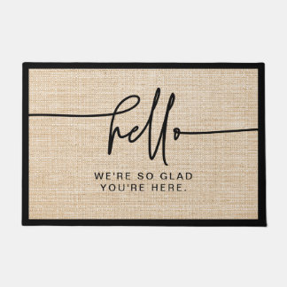Modern Farmhouse Burlap Hello So Glad You're Here Doormat