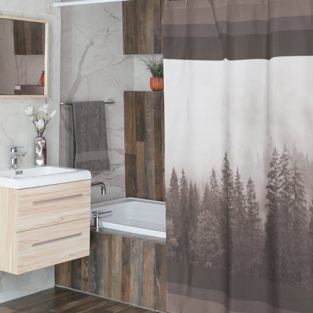 Modern Farmhouse Cabin Brown Tree Forest  Shower Curtain (Creator Uploaded)