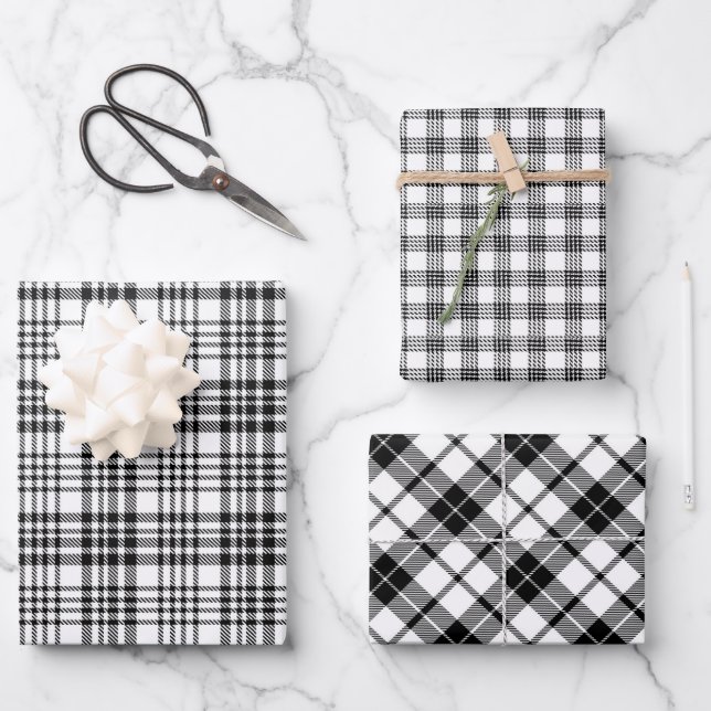 Modern Farmhouse Charm Black White Plaid Wrapping Paper Sheet (Front)