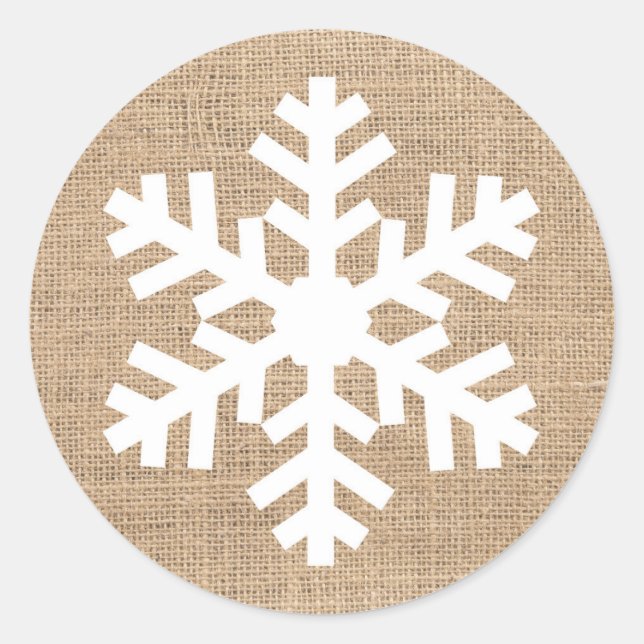 Modern Farmhouse Christmas Snowflake Rustic Burlap Classic Round Sticker (Front)