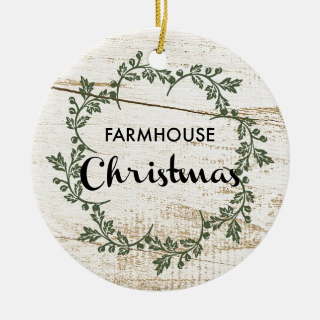 Modern Farmhouse Christmas Wreath Rustic Wood Ceramic Tree Decoration (Front)