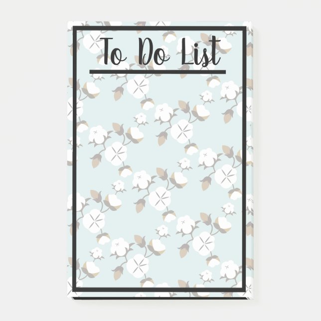 Modern Farmhouse Cotton Flowers & Teal Post-it Notes (Front)
