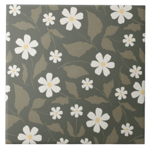 Modern Farmhouse Daisy Dark Olive Sage Floral Tile