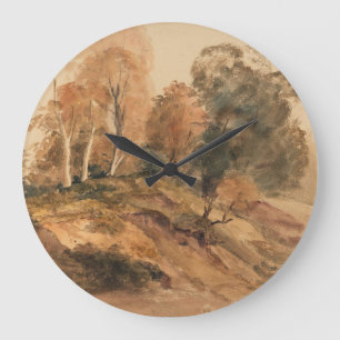 Modern Farmhouse Fall Autumn Landscape Painting Large Clock