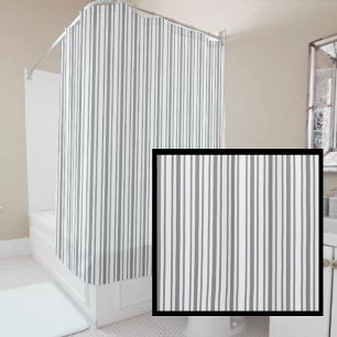 Modern Farmhouse   Gray & White Ticking Stripes Shower Curtain