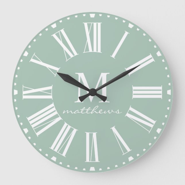 Modern Farmhouse Green Family Name Large Clock  (Front)