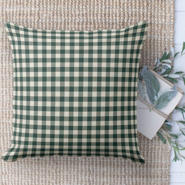 Modern Farmhouse Green & White Gingham Couch Cushion (throw pillow farmhouse pillows country green and white gingham plaid throw pillow )
