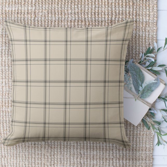 Modern Farmhouse Grey & Cream Couch Cushion (throw pillow farmhouse pillows country plaid throw pillow beige and black)