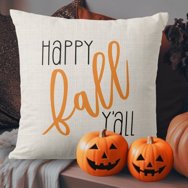 Modern Farmhouse Happy Fall Y'all Autumn Cushion (Modern Farmhouse Happy Fall Y'all Autumn Throw Pillow)
