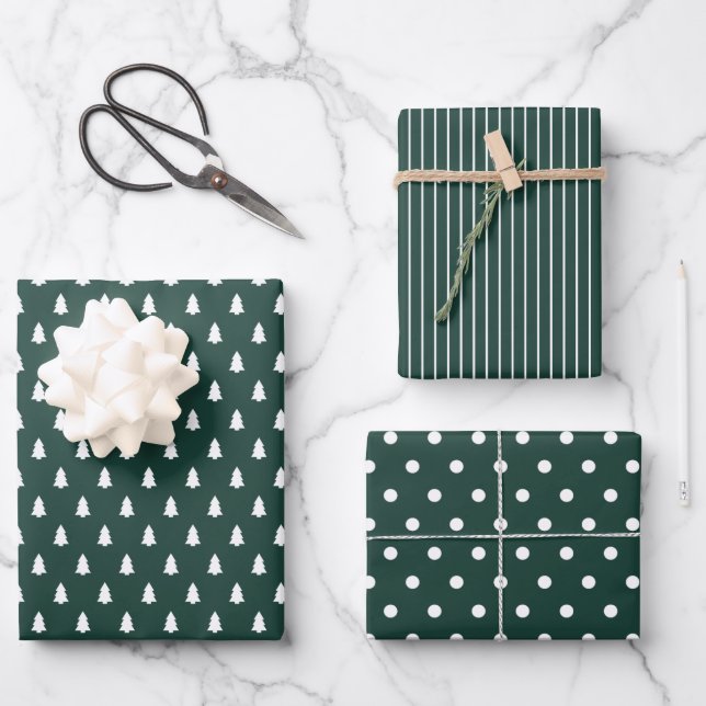 Modern farmhouse holiday dark green wrapping paper sheet (Front)