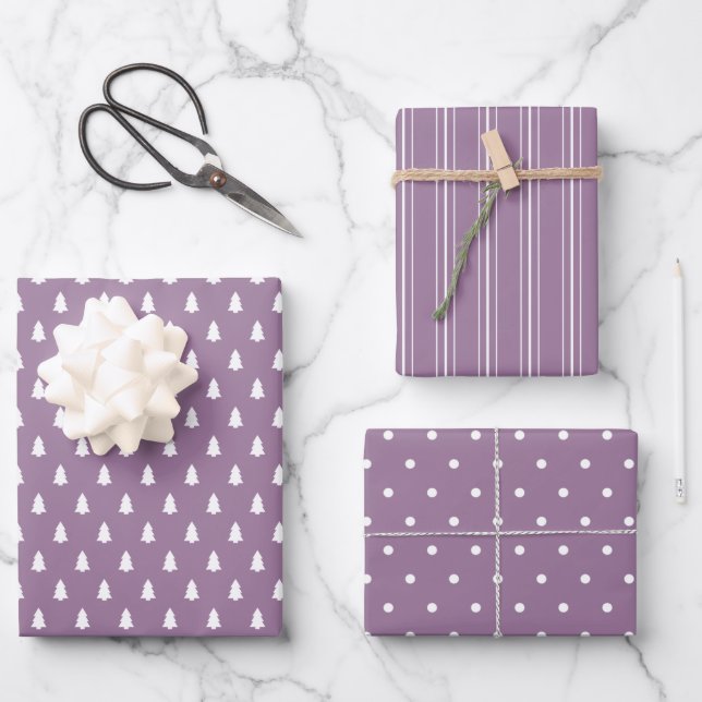 Modern farmhouse holiday dusty purple wrapping paper sheet (Front)