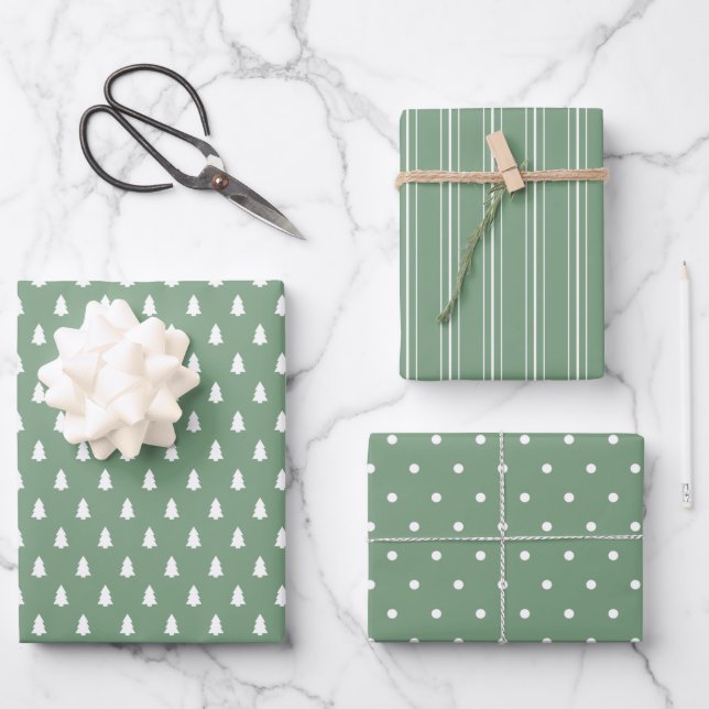 Modern farmhouse holiday green wrapping paper (Front)