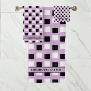 Modern Farmhouse Lavender Black  Bath Towel Set