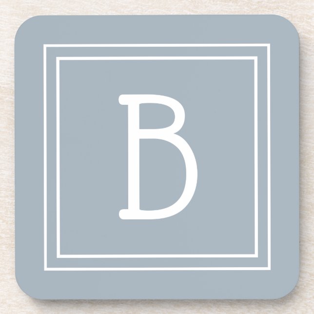 Modern Farmhouse Monogrammed Blue & White Initial Coaster (Front)
