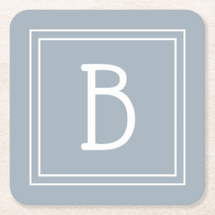 Modern Farmhouse Monogrammed Blue & White Initial Square Paper Coaster