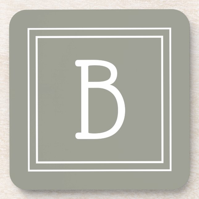 Modern Farmhouse Monogrammed Evergreen & White Coaster (Front)
