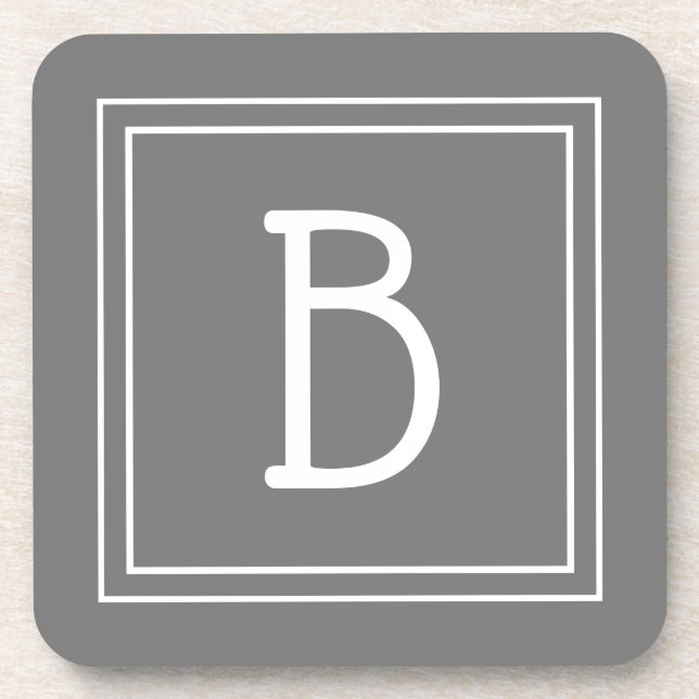 Modern Farmhouse Monogrammed Grey & White Initial Coaster (Front)