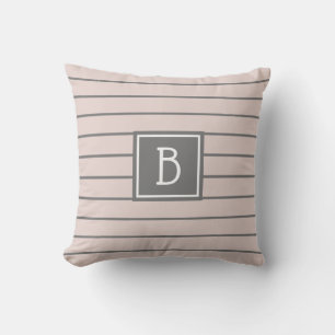 Modern Farmhouse Monogrammed Pink & Grey Striped Cushion