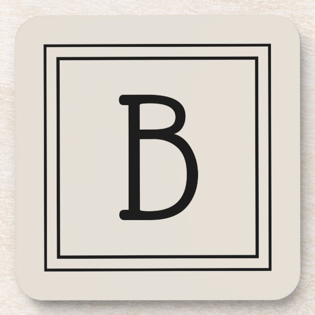 Modern Farmhouse Monogrammed Tan & Black Initial Coaster (Front)