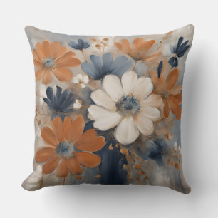 Modern Farmhouse Navy Blue Burnt Orange Floral Cushion
